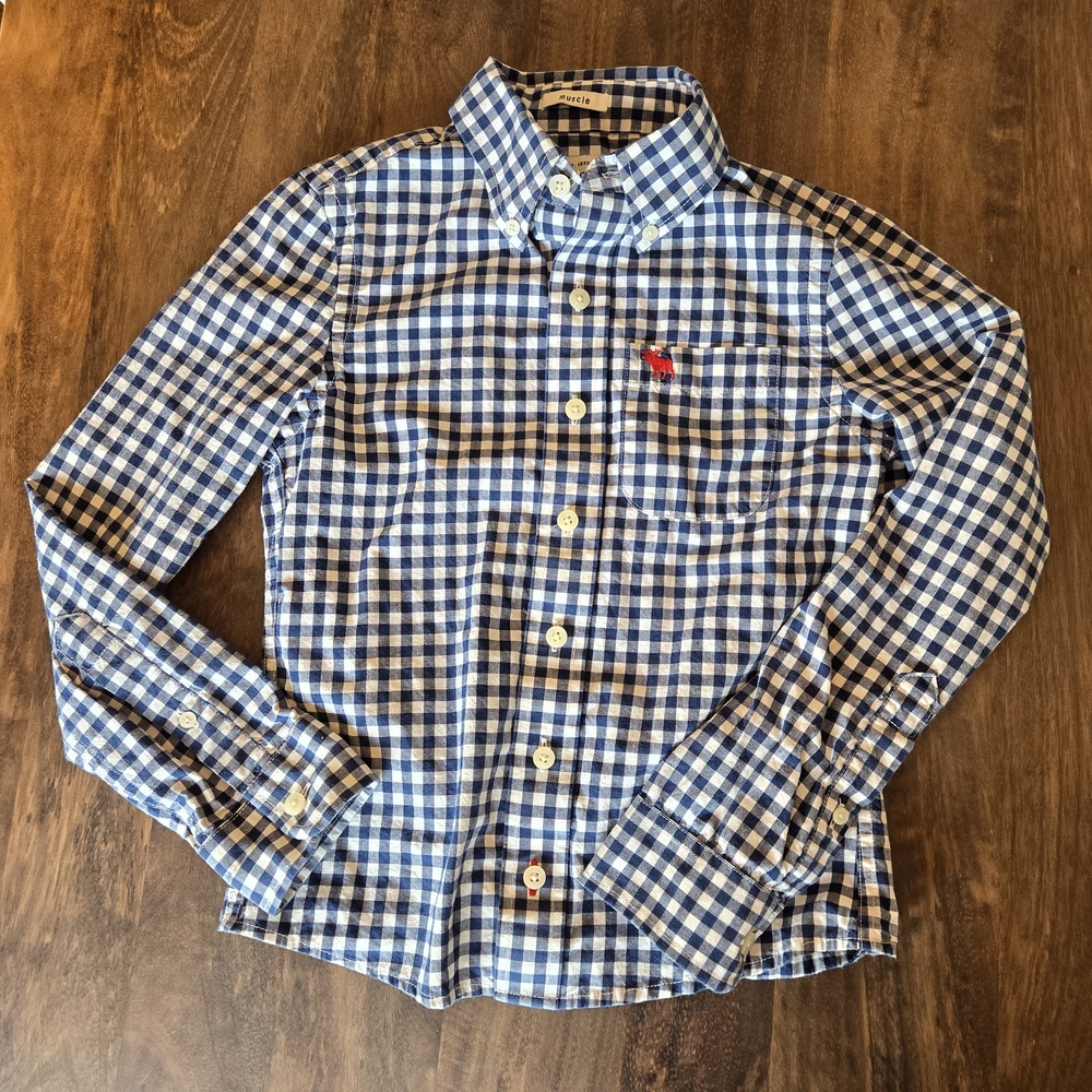 EUC Abercrombie & Fitch Blue Button Down Shirt Classic Checkered Muscle